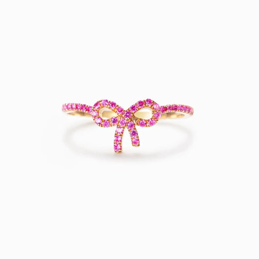 Pink Pavé Bow Ring - Women 925 Silver Rings, Pink Bow Ring Trendy Delicate Ring