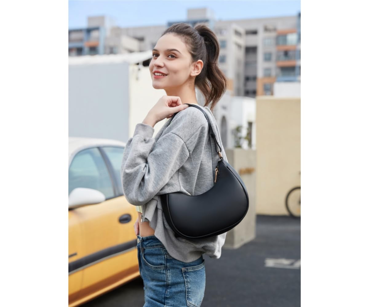 Crescent Shoulder Bags for Women Cute Hobo Tote Handbag Under the Arm Purses Mini Clutch Purse with Zipper Closure