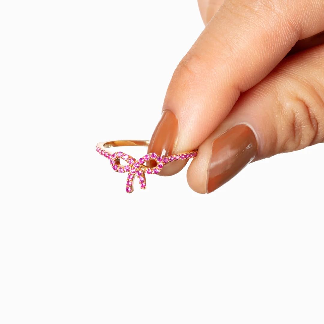 Pink Pavé Bow Ring - Women 925 Silver Rings, Pink Bow Ring Trendy Delicate Ring