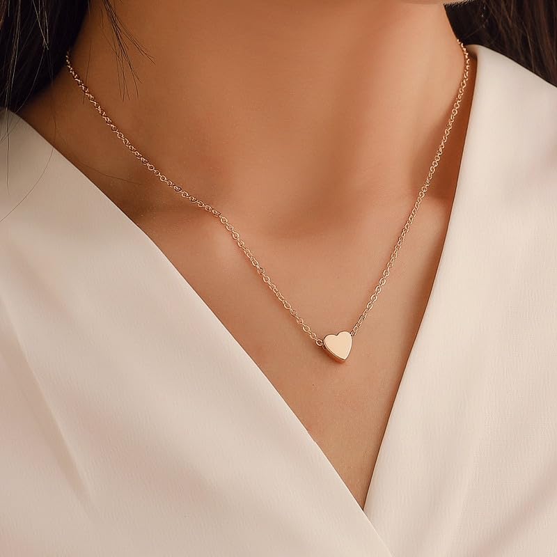 Dainty Gold Necklace for Women Girls Trendy - 14K Gold/Silver Plated Cute Heart Necklace for Women Handmade Heart Choker Necklace Tiny Heart Jewelry Gifts for Women Girls Teen Girls Stuff