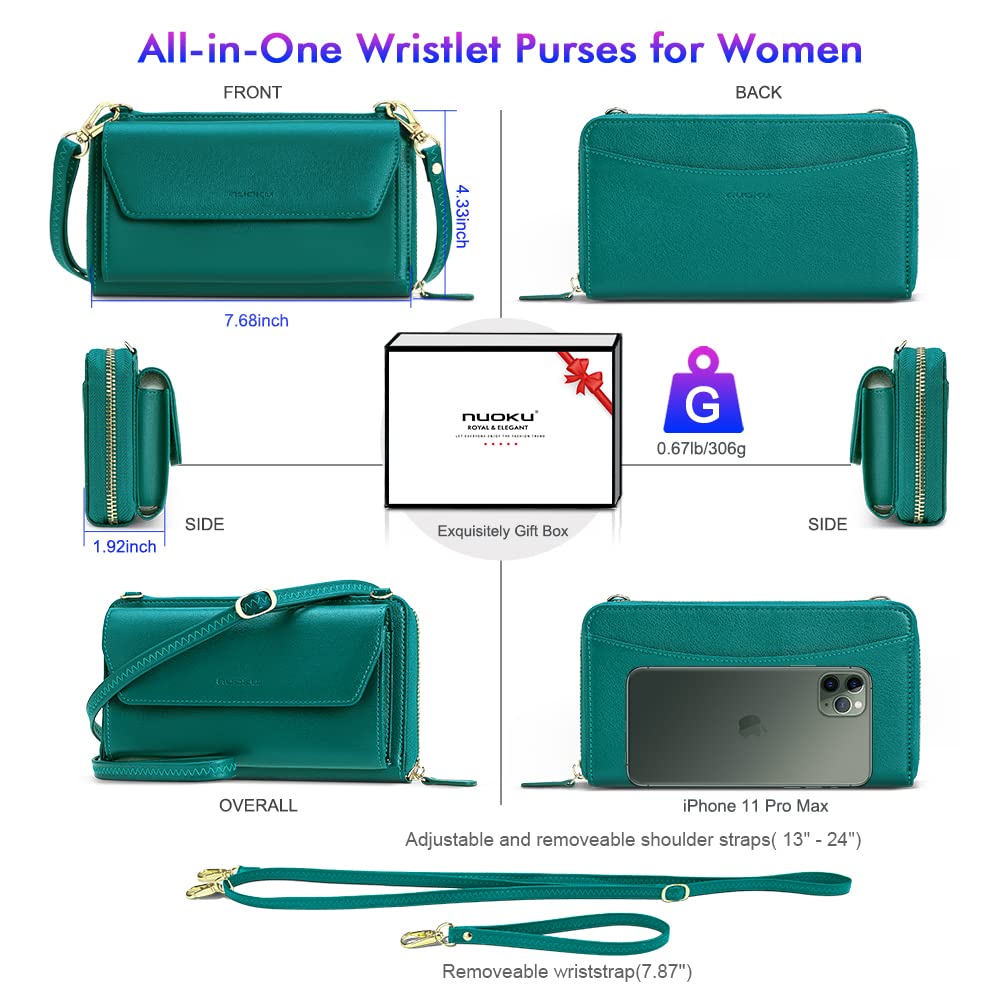 Womens RFID Wallet Purse Wristlet Crossbody Clutch with Zip Around 2 Strap