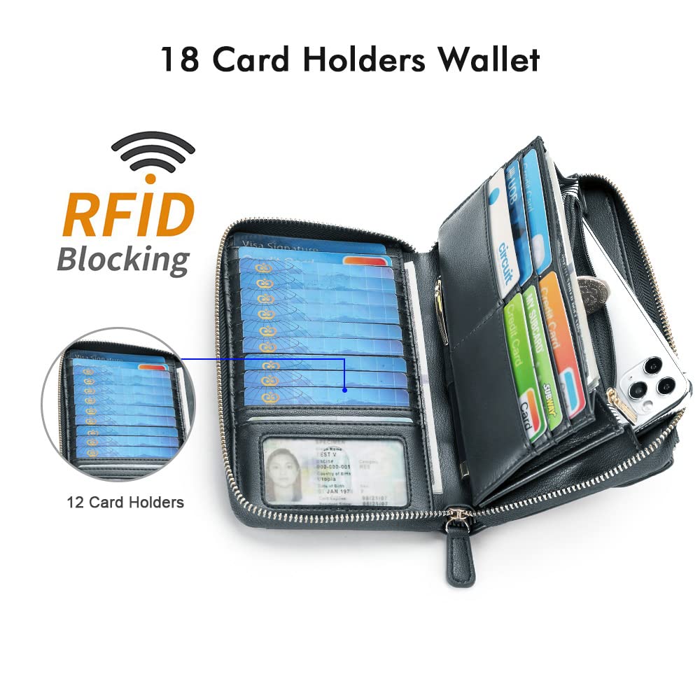 Wallets for Women Credit Card Slots with RFID Blocking Large Capacity Wristlet