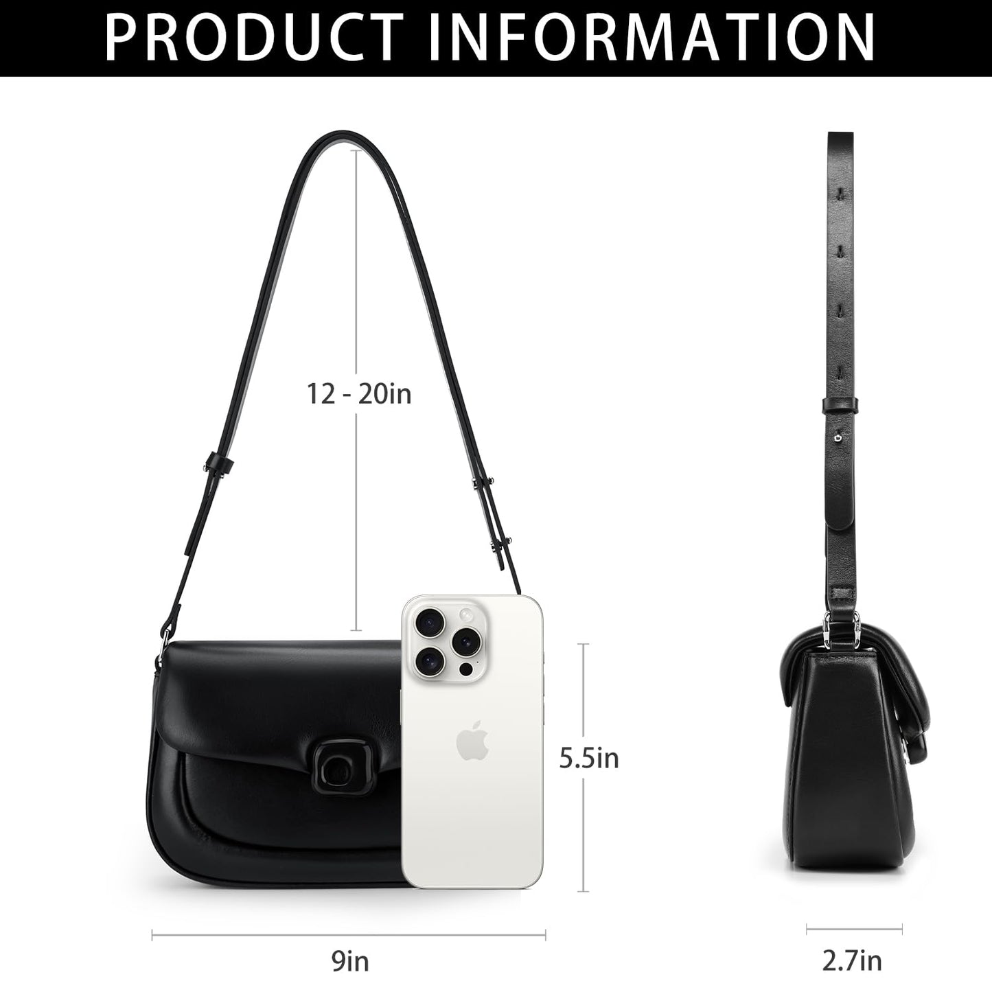 LA FESTIN Cowhide Leather Shoulder Bag for Women - Adjustable Strap Crossbody satchel bags for womenfor with Buckle Closure