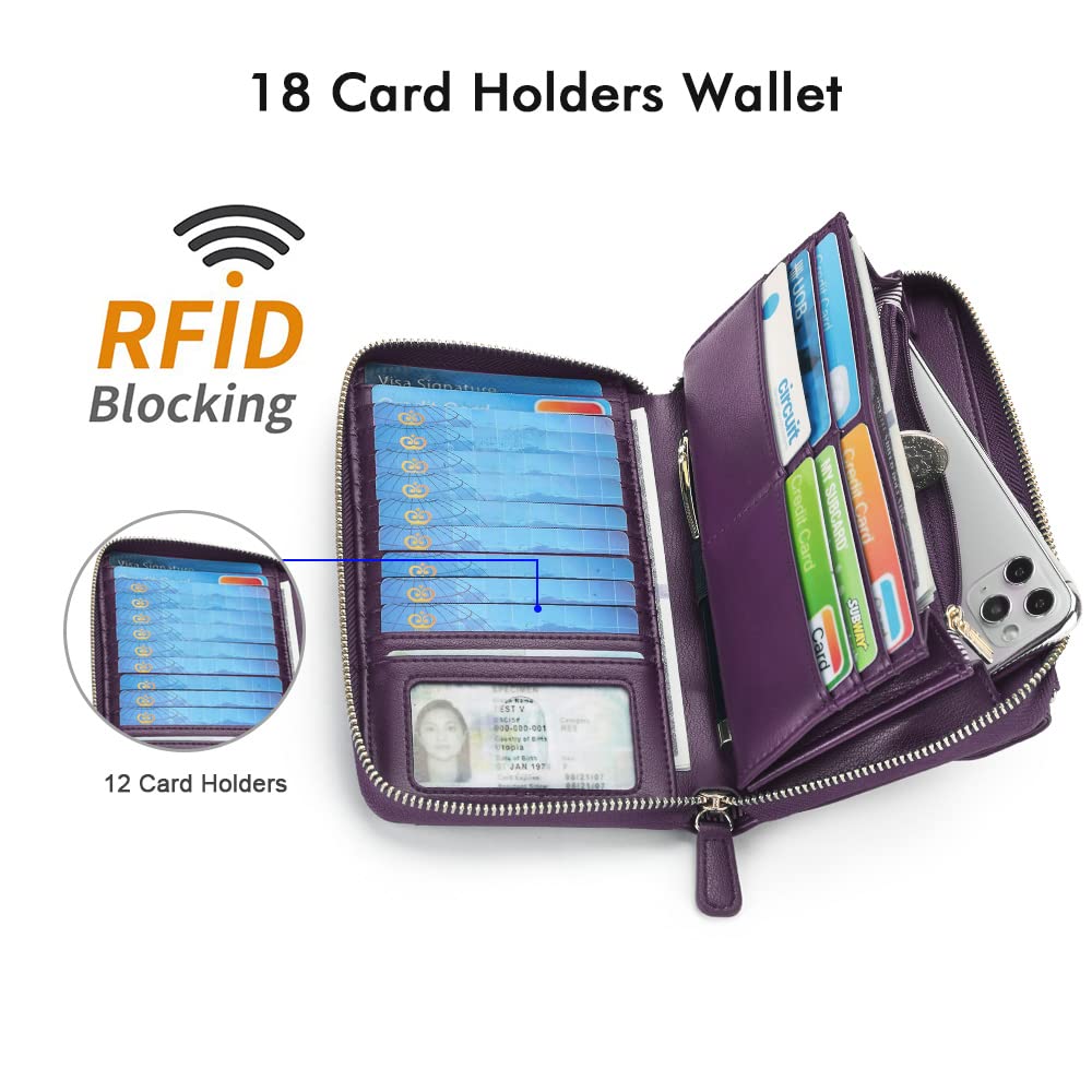 Wallets for Women Credit Card Slots with RFID Blocking Large Capacity Wristlet