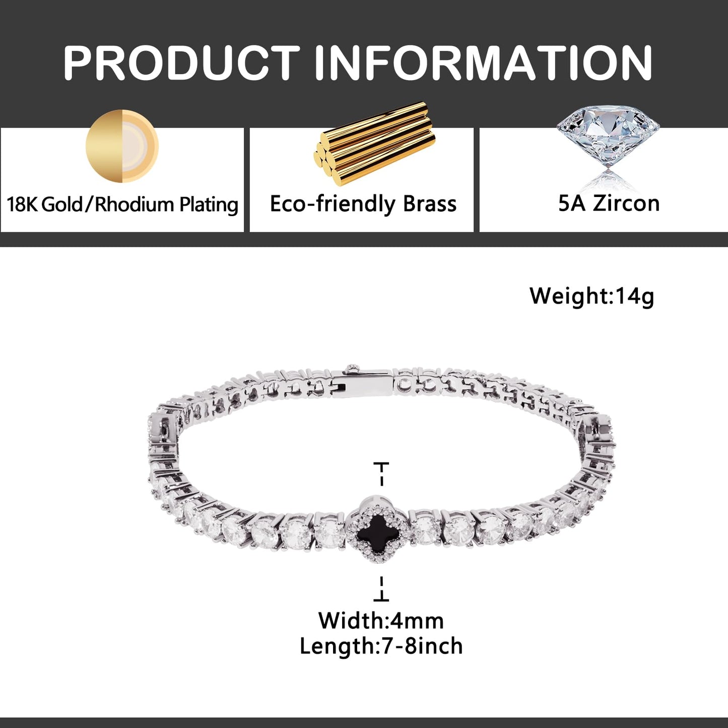 Clover Tennis Bracelet, Zircon Stones