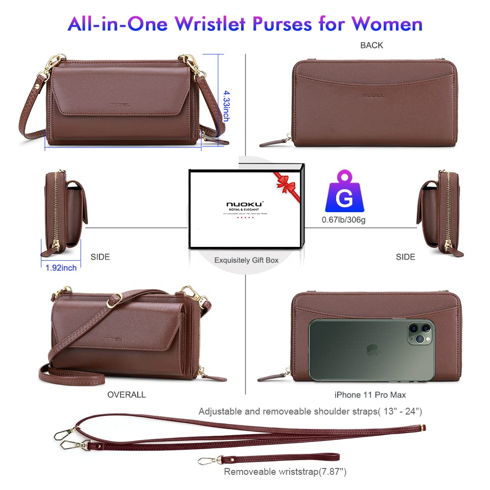 Womens RFID Wallet Purse Wristlet Crossbody Clutch with Zip Around 2 Strap