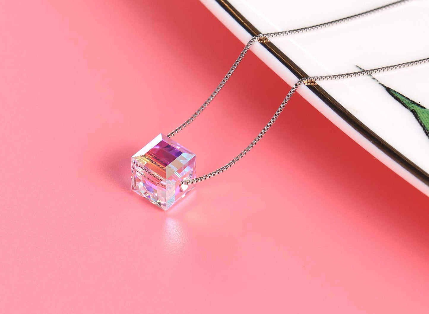 Sterling Silver Necklace Crystals Cube Pendant for Women Unique Jewelry with Exquisited Gift Box Valentines Mothers Day for Her