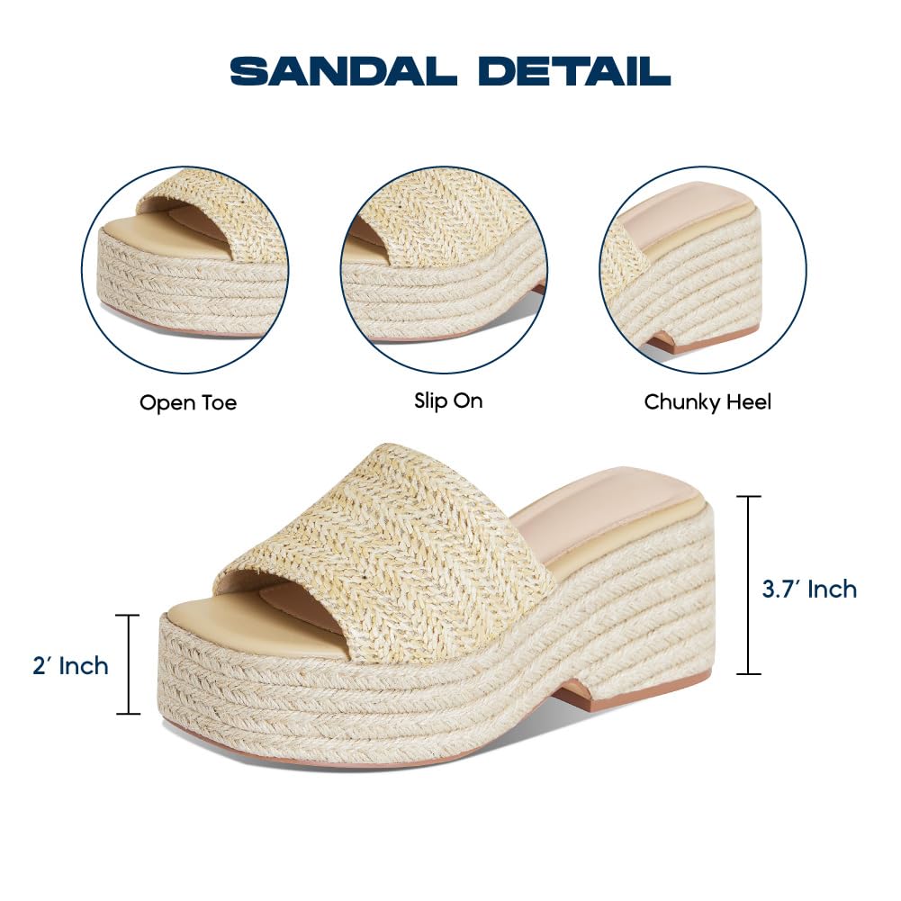 Platform Slip on Espadrille Sandals for Women Wedges Slides Bohemia Sandals Flatform Open Toe Beach Sandals