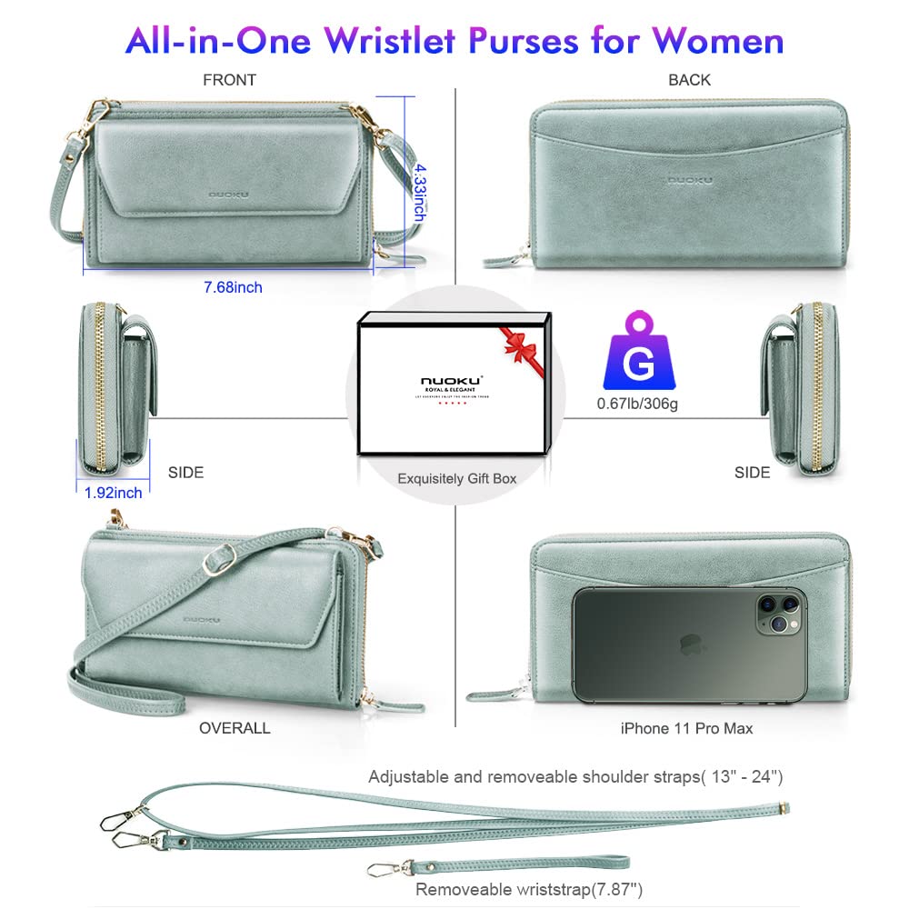 Womens RFID Wallet Purse Wristlet Crossbody Clutch with Zip Around 2 Strap