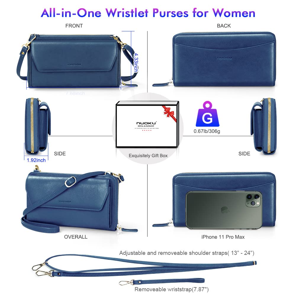 Womens RFID Wallet Purse Wristlet Crossbody Clutch with Zip Around 2 Strap