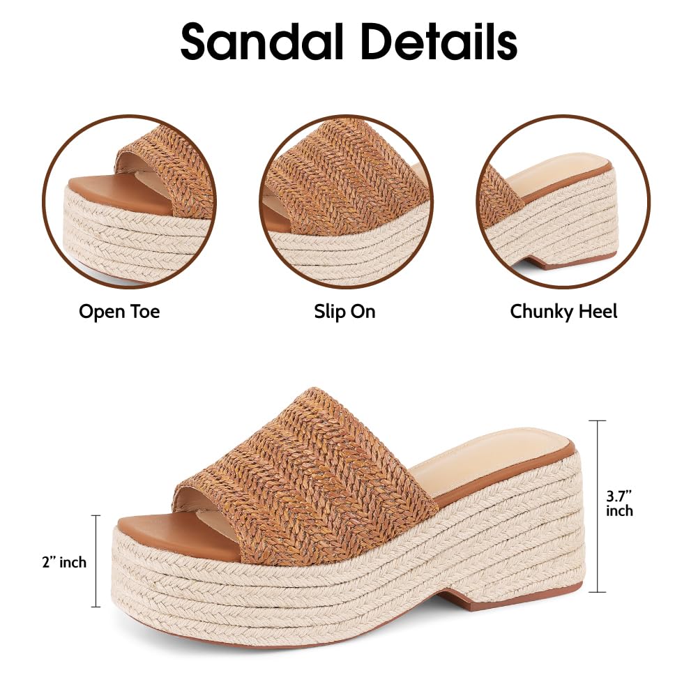 Platform Slip on Espadrille Sandals for Women Wedges Slides Bohemia Sandals Flatform Open Toe Beach Sandals