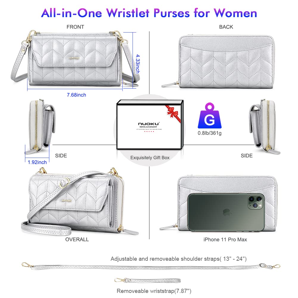 Womens RFID Wallet Purse Wristlet Crossbody Clutch with Zip Around 2 Strap