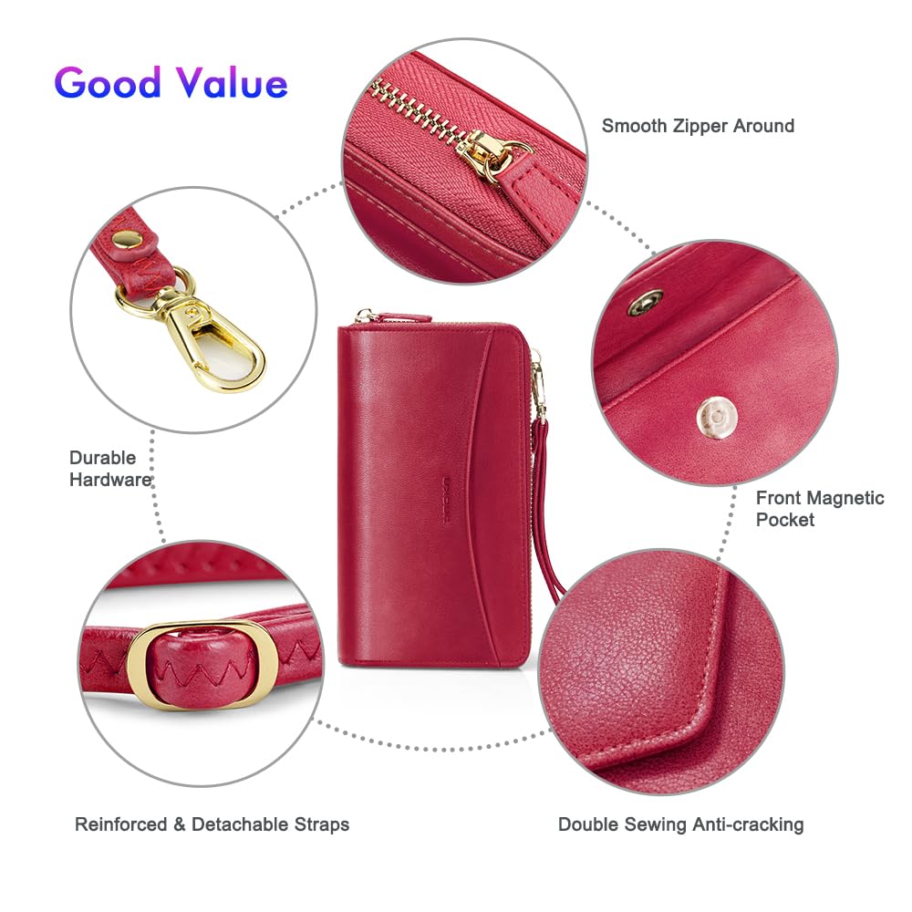 Womens RFID Wallet Purse Wristlet Crossbody Clutch with Zip Around 2 Strap