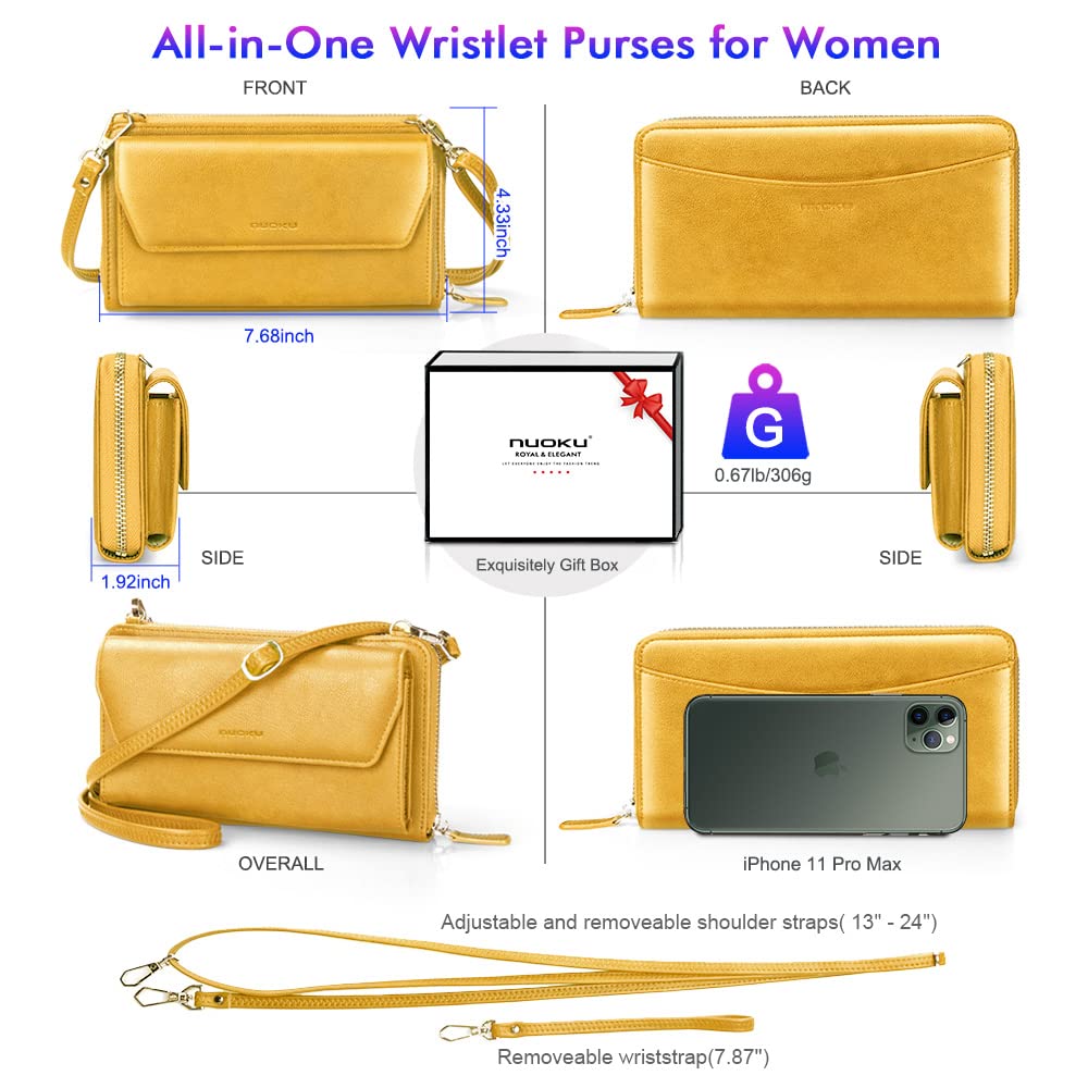 Womens RFID Wallet Purse Wristlet Crossbody Clutch with Zip Around 2 Strap