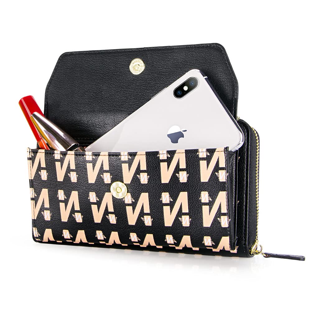 Womens RFID Wallet Purse Wristlet Crossbody Clutch with Zip Around 2 Strap