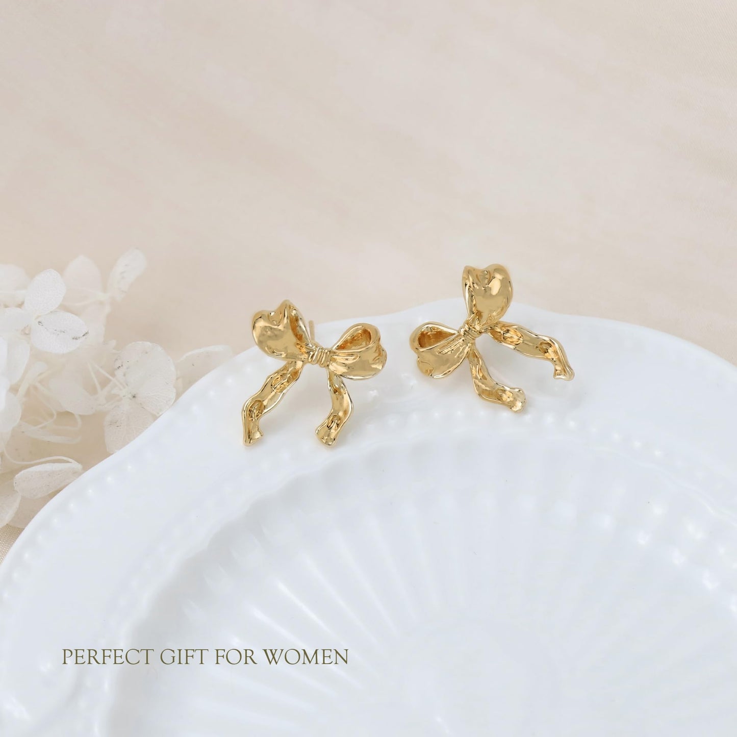 Women Bow Earrings - 18K Gold Plated Bow Stud Earrings Bow Dangle Drop Earrings Ribbon Earrings