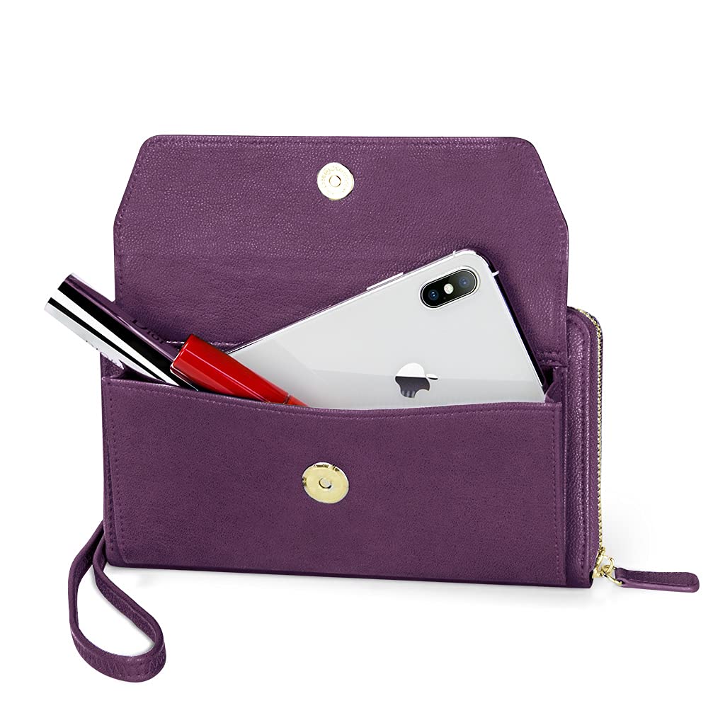 Womens RFID Wallet Purse Wristlet Crossbody Clutch with Zip Around 2 Strap