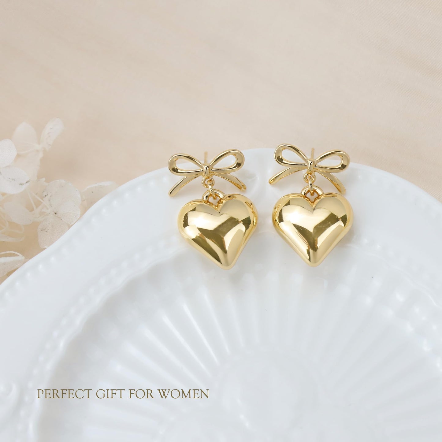 Women Bow Earrings - 18K Gold Plated Bow Stud Earrings Bow Dangle Drop Earrings Ribbon Earrings