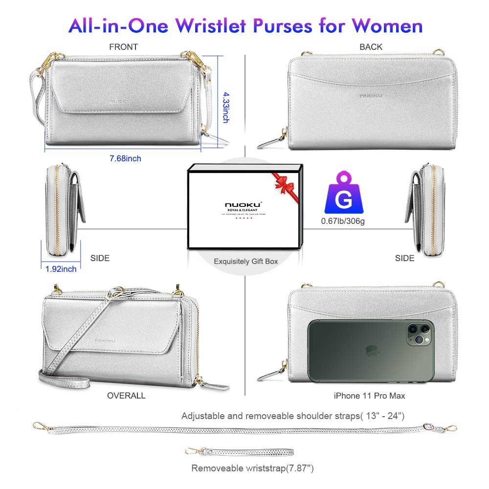 Womens RFID Wallet Purse Wristlet Crossbody Clutch with Zip Around 2 Strap