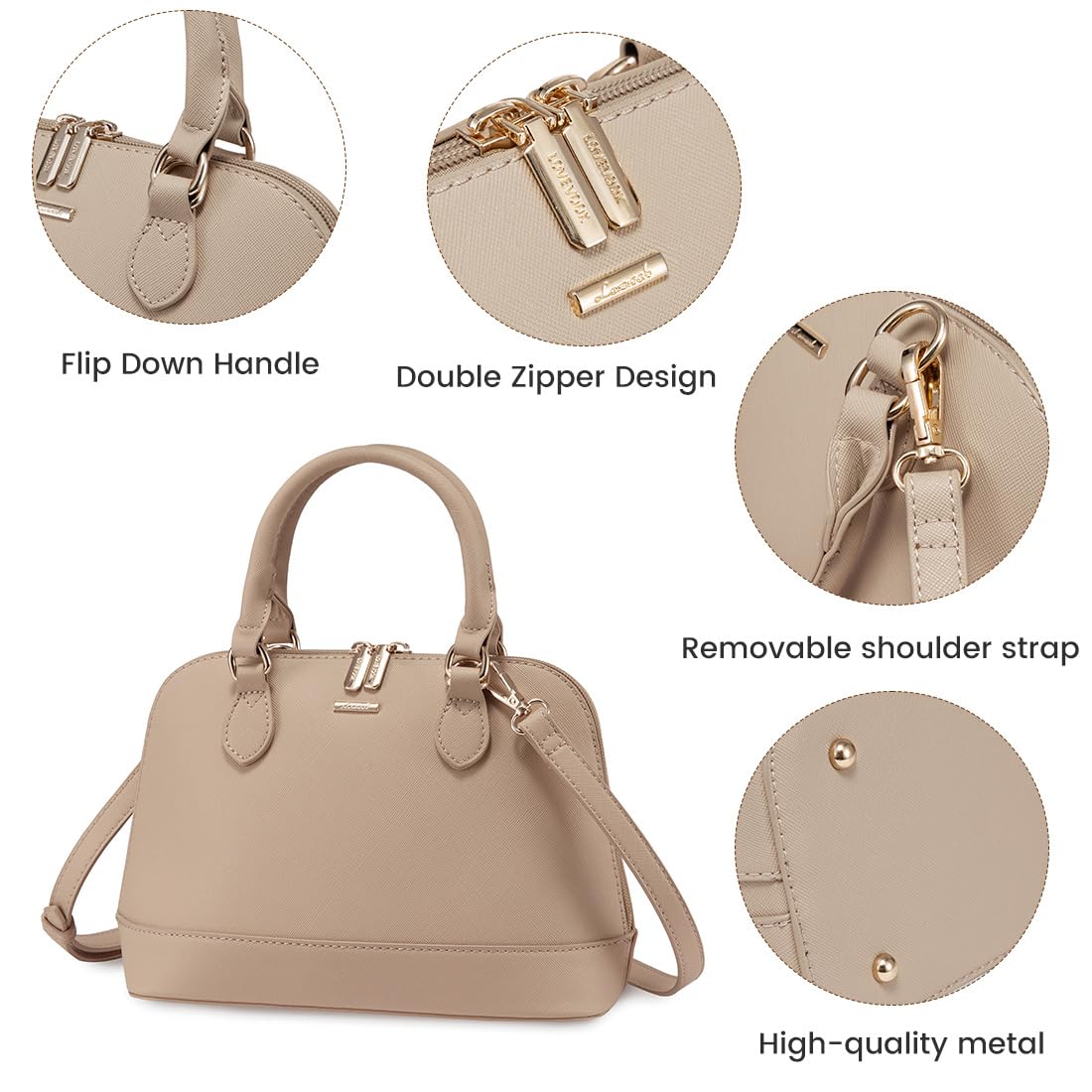 LOVEVOOK Purse for Women Small Crossbody Bags Classic Double Zip Top Handle Dome Satchel Bag