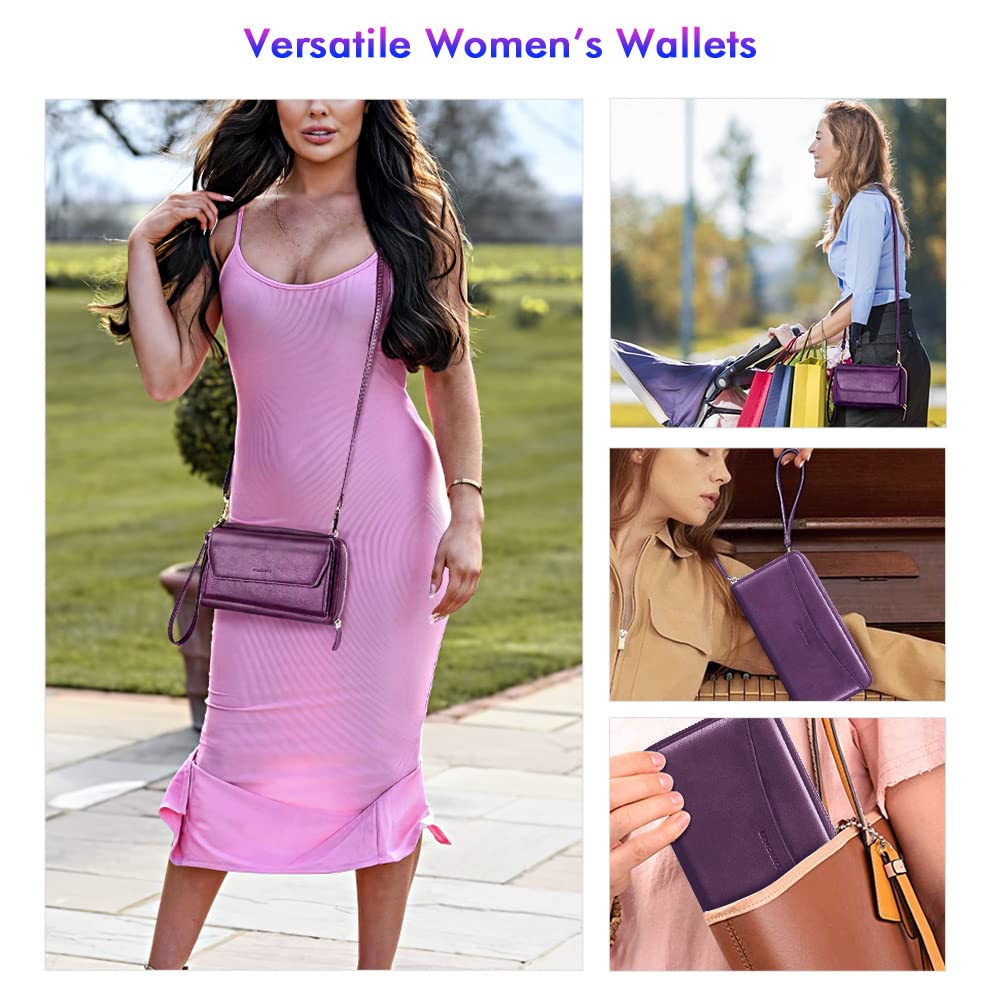 Womens RFID Wallet Purse Wristlet Crossbody Clutch with Zip Around 2 Strap