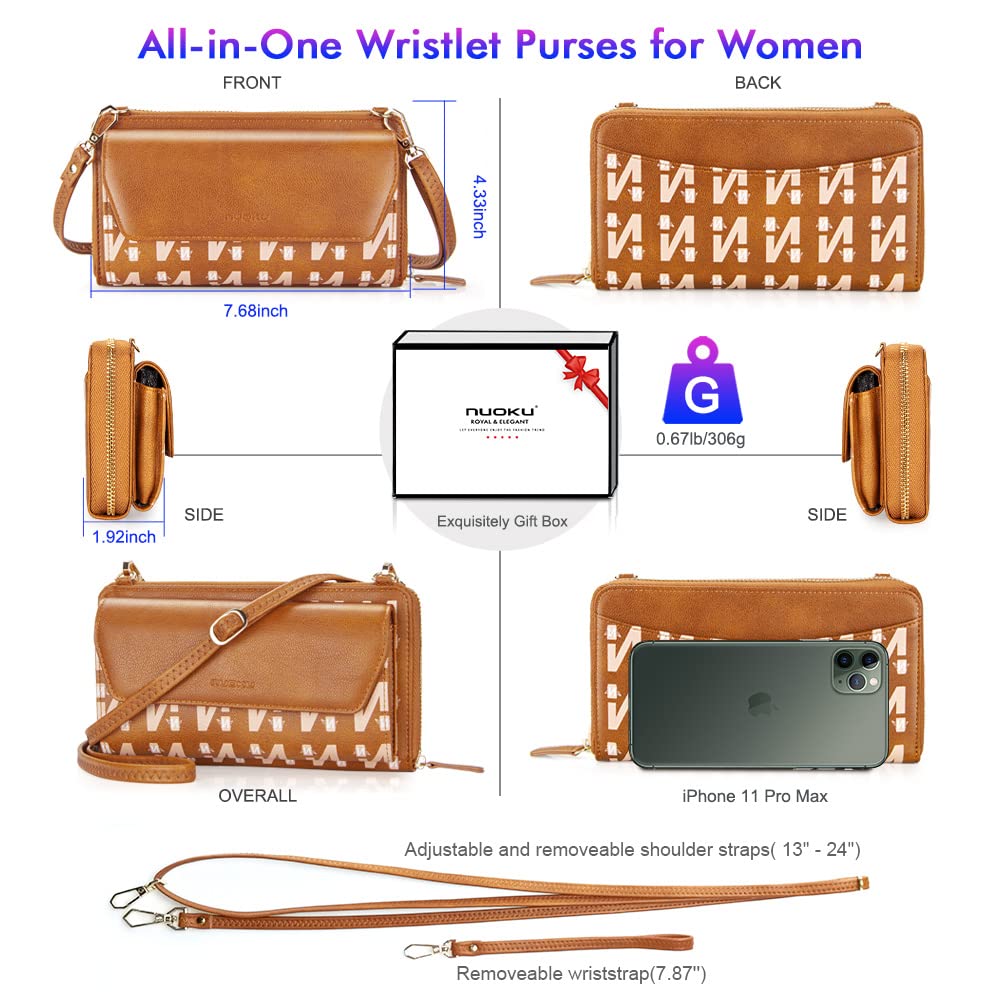 Womens RFID Wallet Purse Wristlet Crossbody Clutch with Zip Around 2 Strap