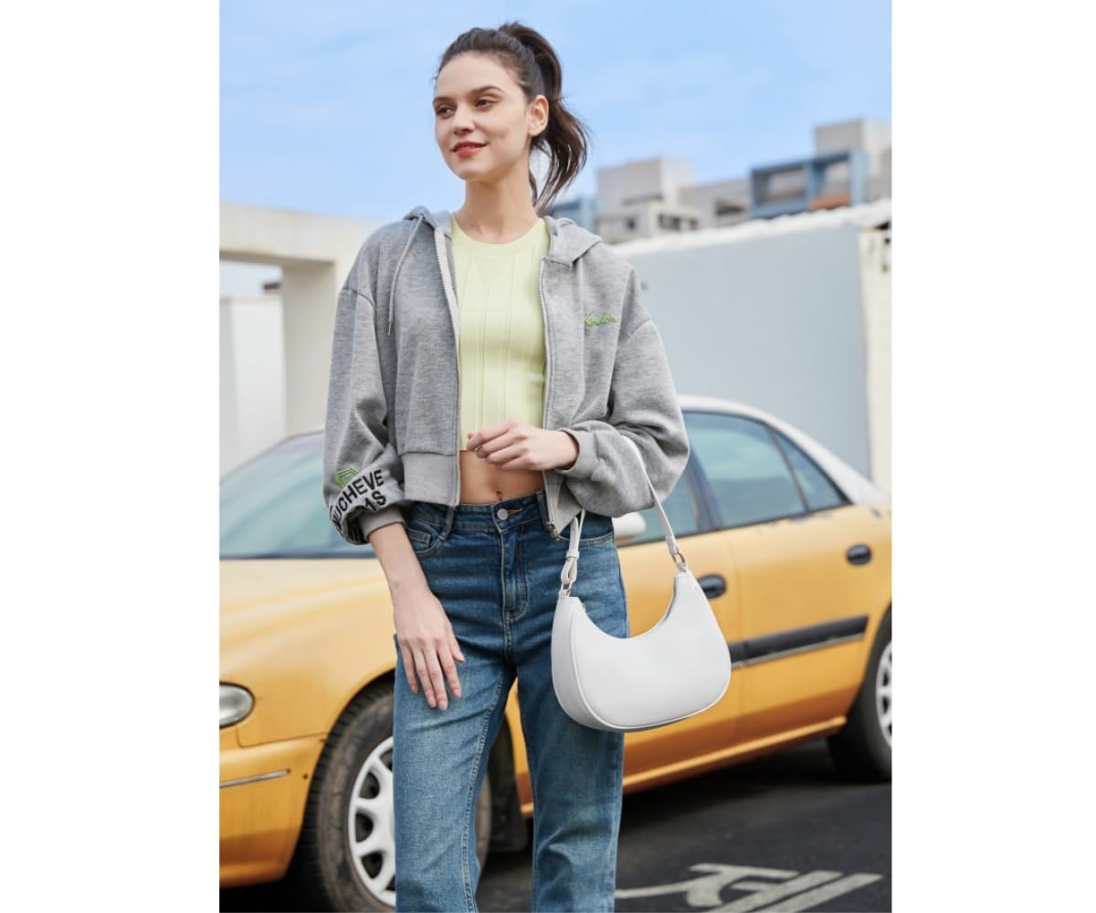 Crescent Shoulder Bags for Women Cute Hobo Tote Handbag Under the Arm Purses Mini Clutch Purse with Zipper Closure