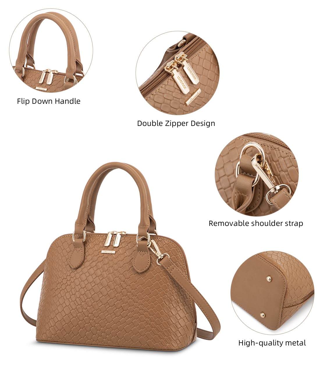 LOVEVOOK Purse for Women Small Crossbody Bags Classic Double Zip Top Handle Dome Satchel Bag