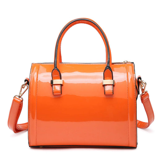 Shiny Patent Faux Leather Handbags Barrel Top Handle Purse Satchel Bag Shoulder Bag for Women