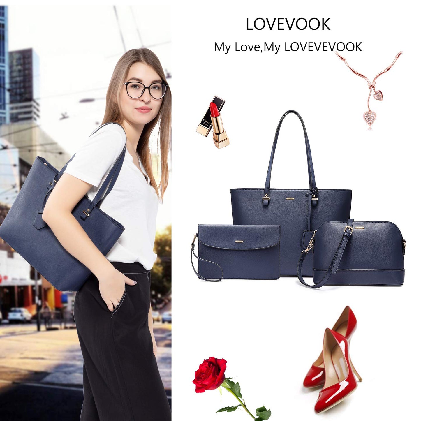 LOVEVOOK Handbags for Women Shoulder Bags Tote Satchel Hobo 3pcs Purse Set