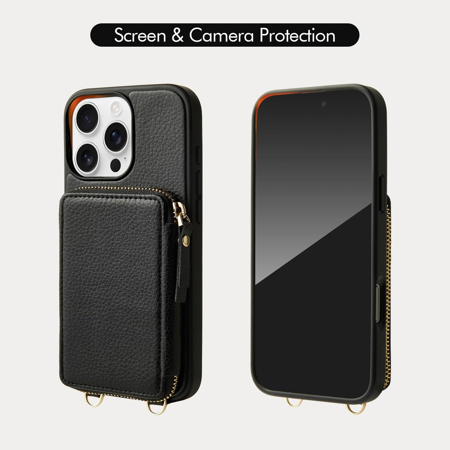 ZVE for iPhone 16 / iPhone 16 Pro Case Wallet, RFID Blocking Leather Case with Card Holder, Crossbody Wrist Strap Phone Case