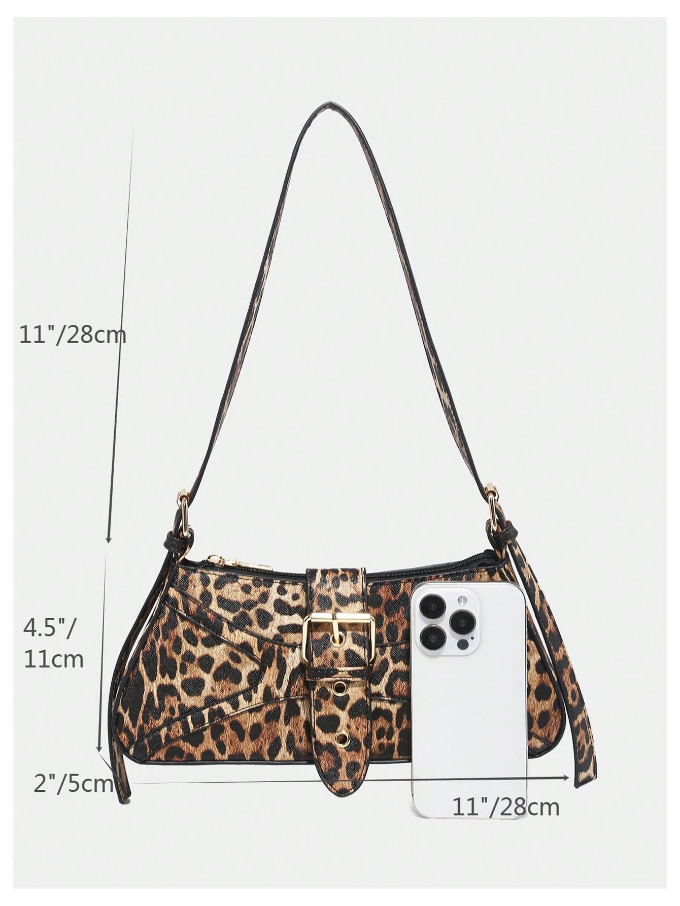 Verdusa Women's Leopard Print PU Leather Shoulder Bag Vintage Zipper Underarm Bags