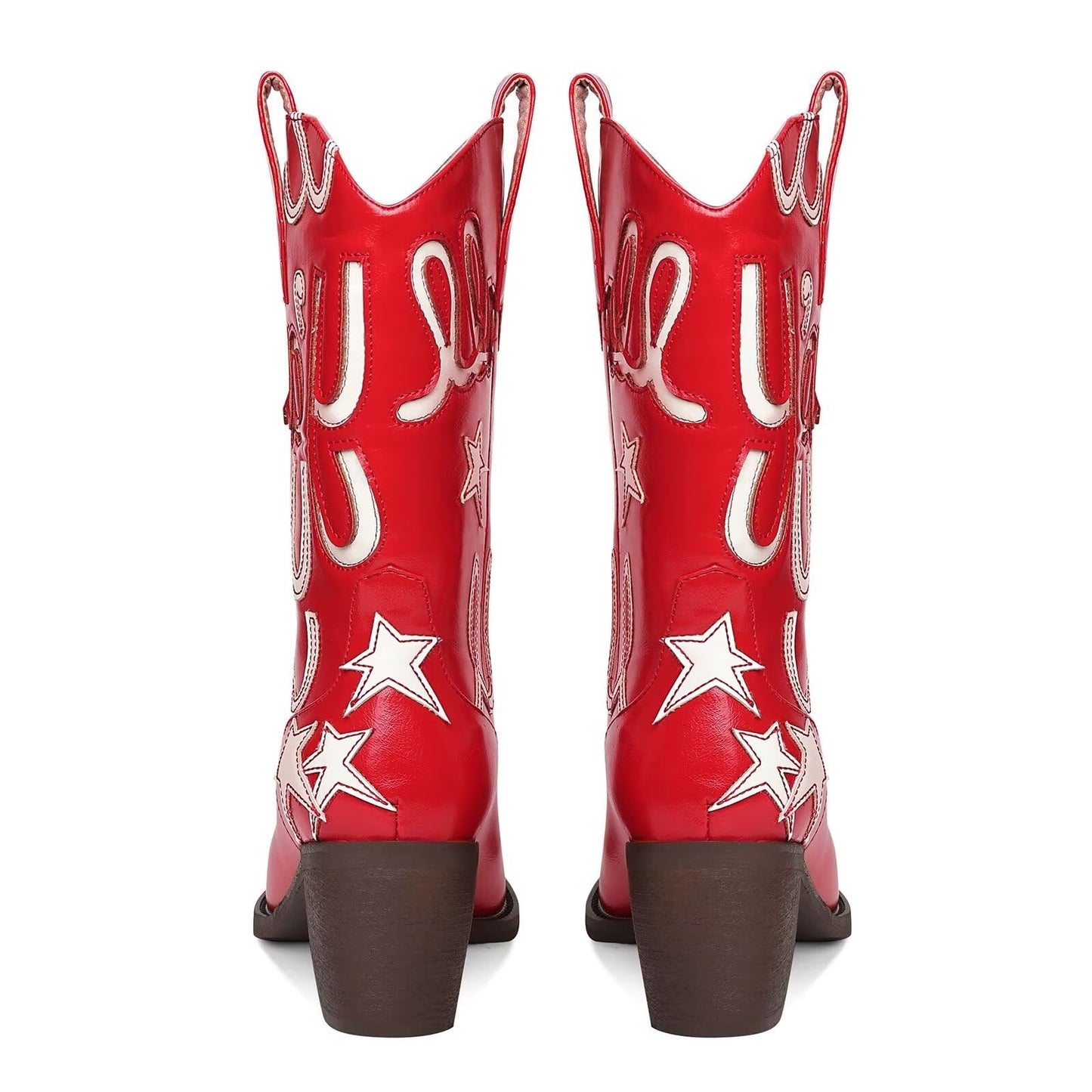 Metallic Cowboy boots for Women Mid Calf Low Heel Pointed Toe Womens Cowgirl Boots Fashion Embroidery Western Pull On Boots