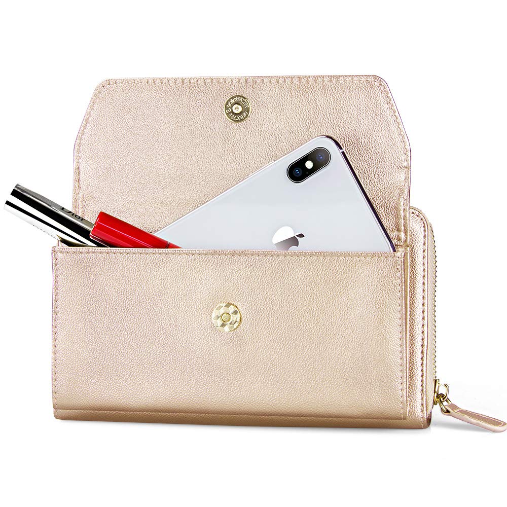 Womens RFID Wallet Purse Wristlet Crossbody Clutch with Zip Around 2 Strap