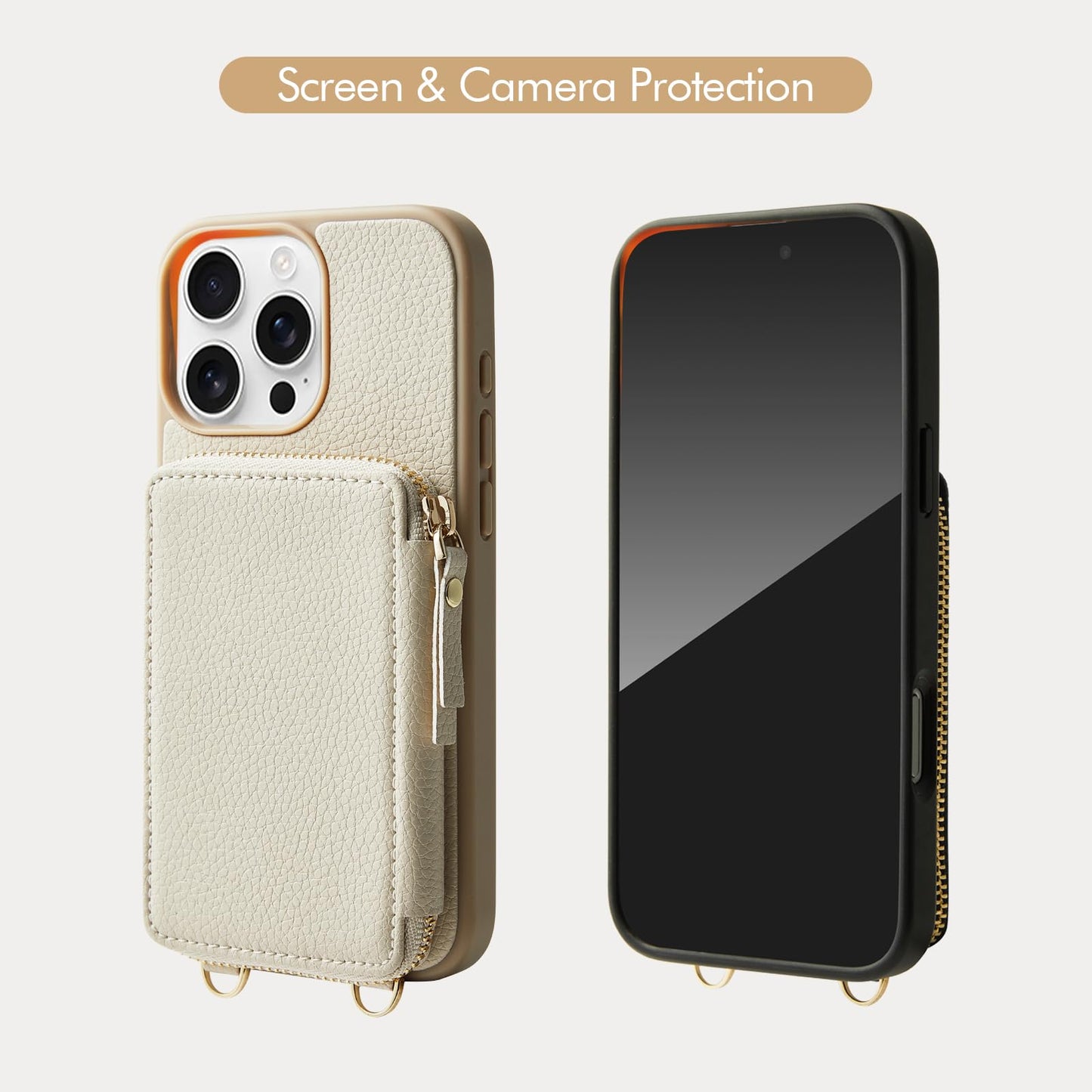 ZVE for iPhone 16 / iPhone 16 Pro Case Wallet, RFID Blocking Leather Case with Card Holder, Crossbody Wrist Strap Phone Case