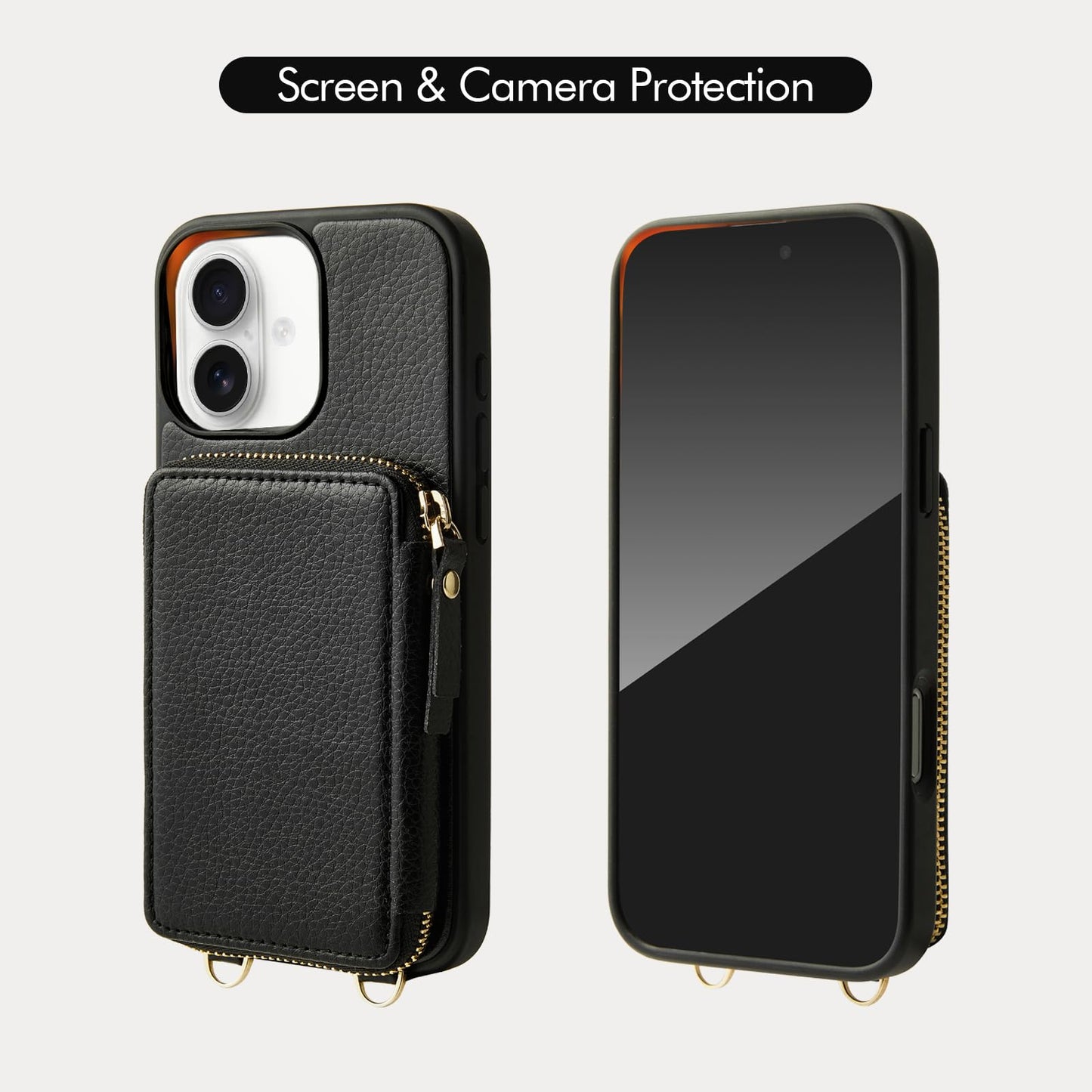 ZVE for iPhone 16 / iPhone 16 Pro Case Wallet, RFID Blocking Leather Case with Card Holder, Crossbody Wrist Strap Phone Case