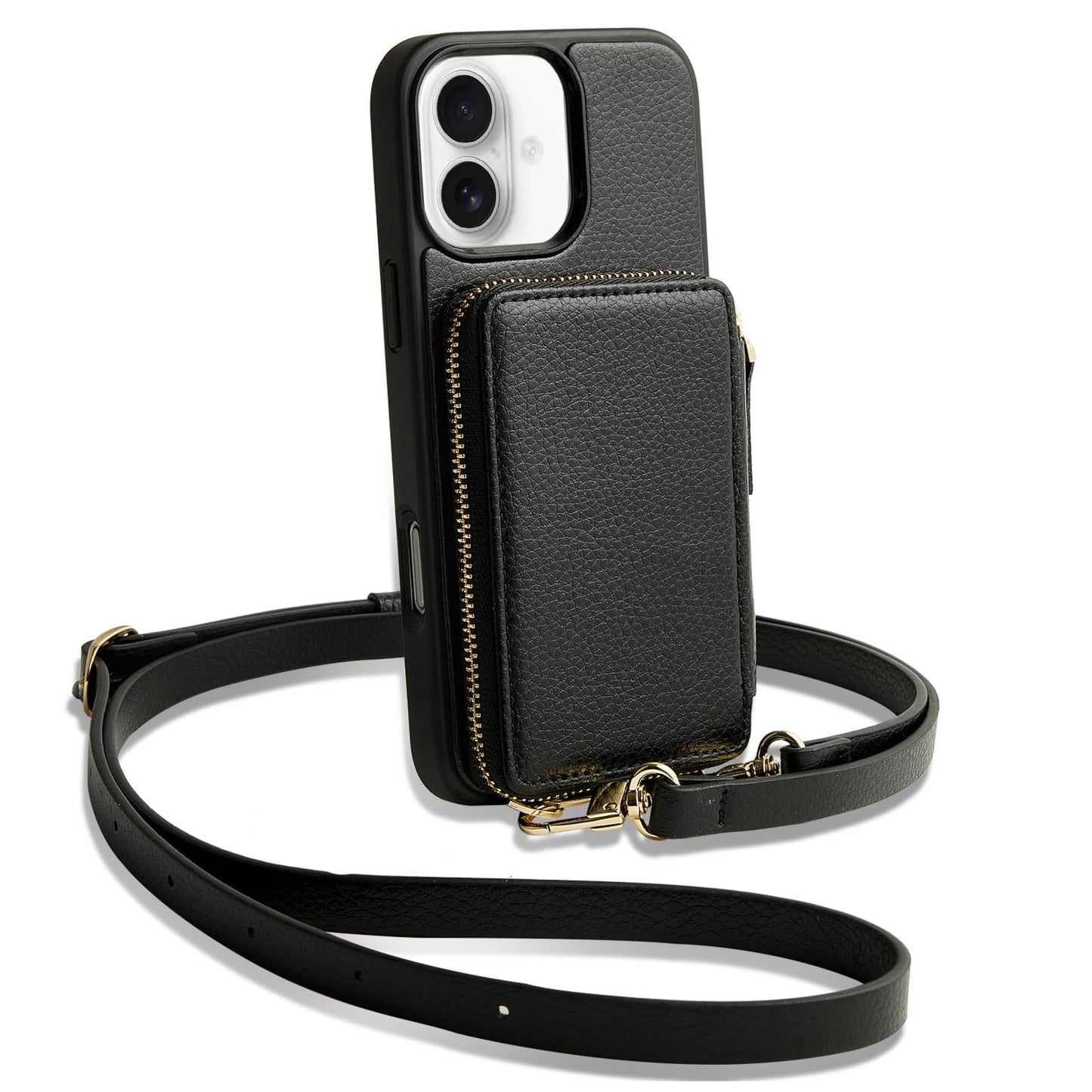 ZVE for iPhone 16 / iPhone 16 Pro Case Wallet, RFID Blocking Leather Case with Card Holder, Crossbody Wrist Strap Phone Case