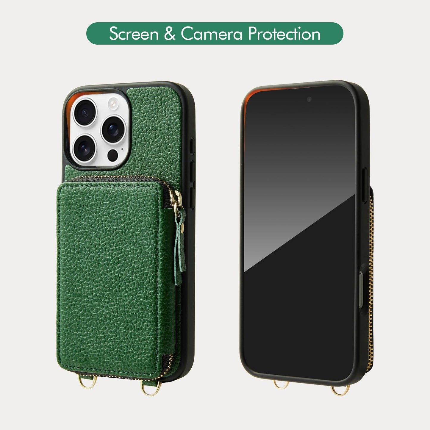 ZVE for iPhone 16 / iPhone 16 Pro Case Wallet, RFID Blocking Leather Case with Card Holder, Crossbody Wrist Strap Phone Case