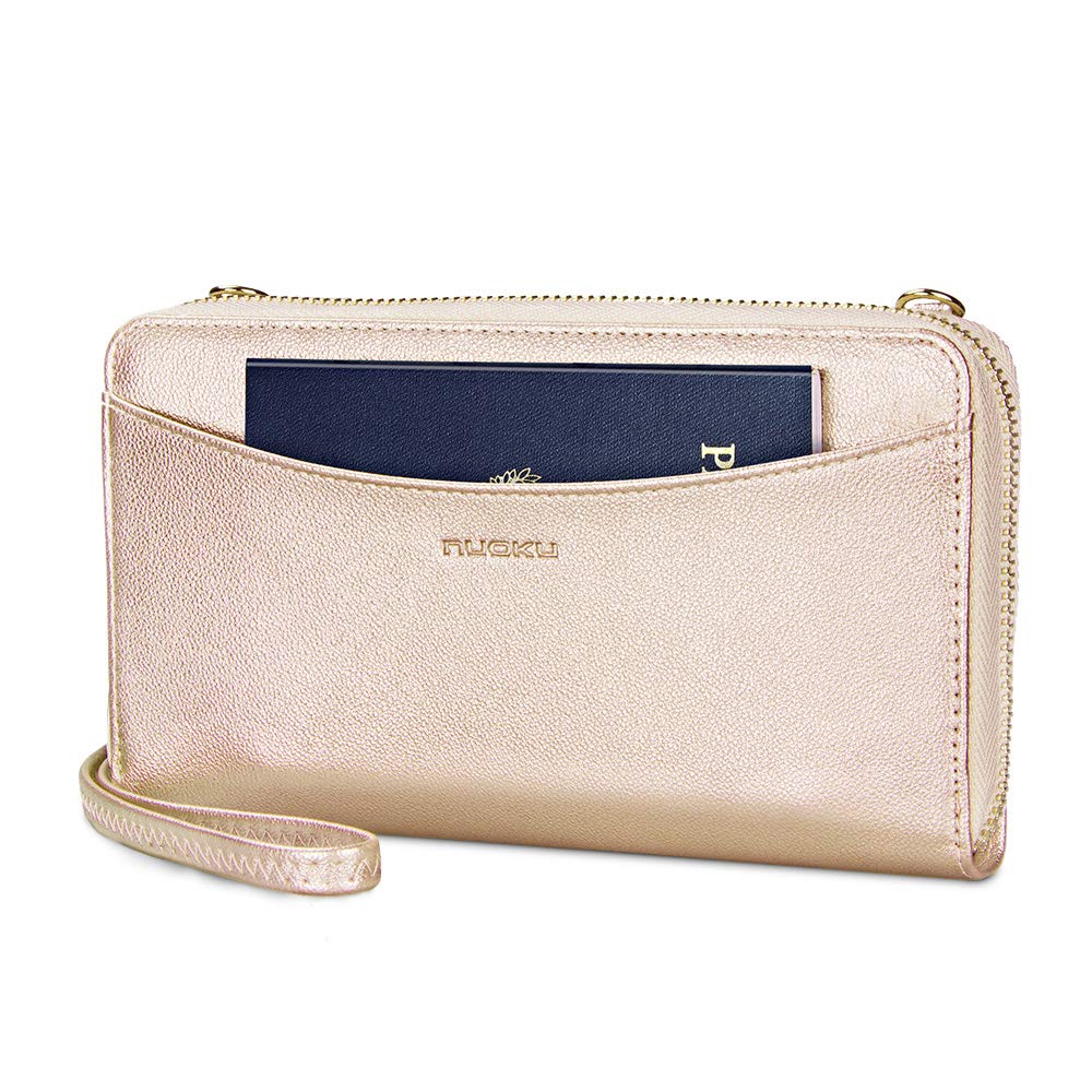 Womens RFID Wallet Purse Wristlet Crossbody Clutch with Zip Around 2 Strap