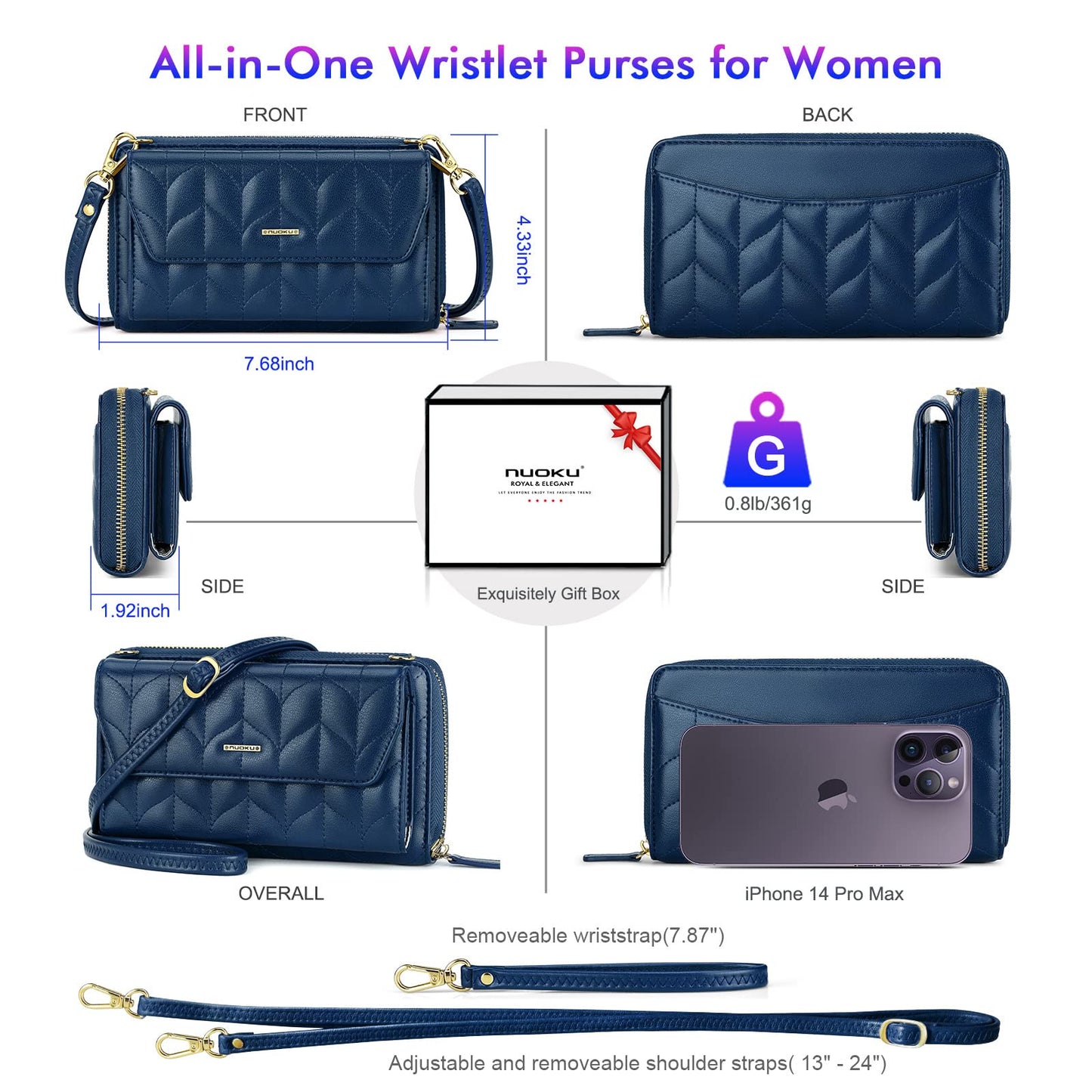 Womens RFID Wallet Purse Wristlet Crossbody Clutch with Zip Around 2 Strap