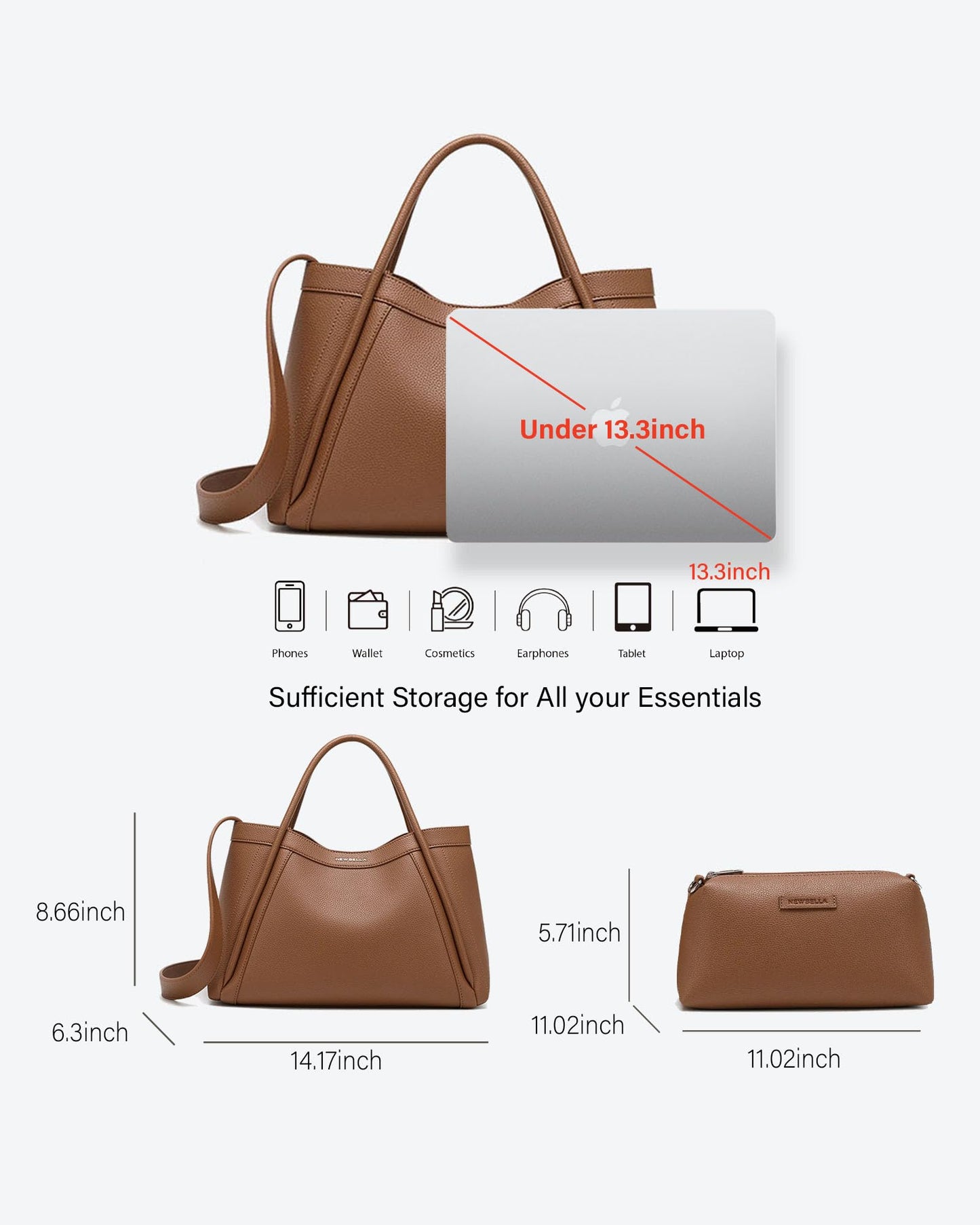 NEWBELLA Kelly Vegan Leather Tote Bag for Women, Hobo Shoulder Bag, Crossbody Handbag with Matching Purse