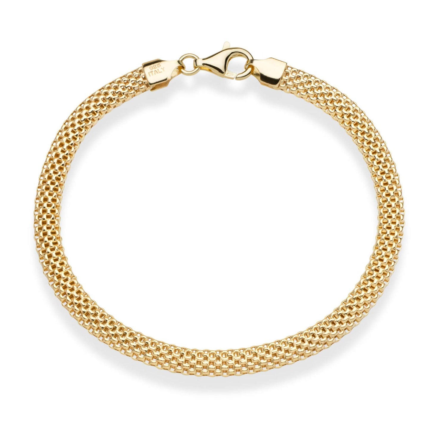 Miabella 18K Gold Over Sterling Silver Italian 5mm Mesh Link Chain Bracelet for Women, 925 Made in Italy