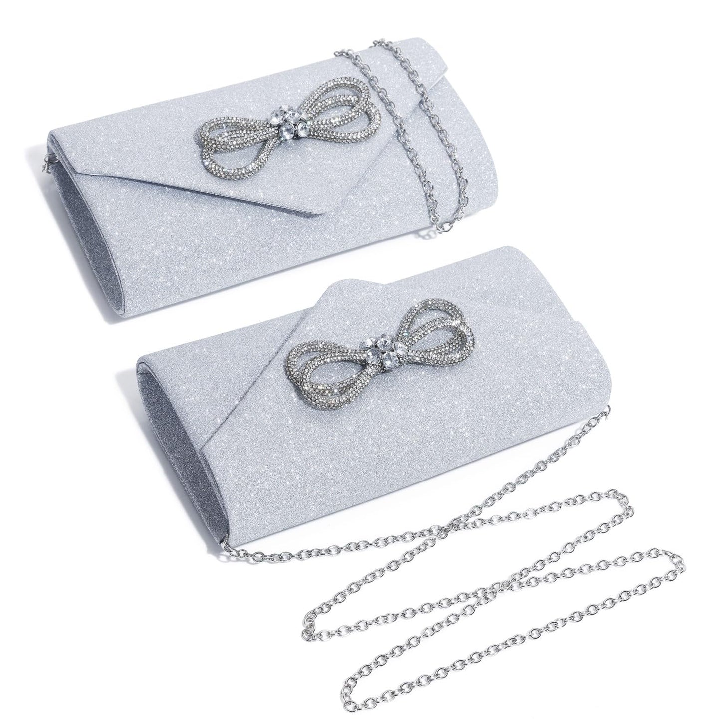 Women Evening Handbag Shiny Crystal Bow Flap Clutch Purse for Women Wedding Party Prom Purse