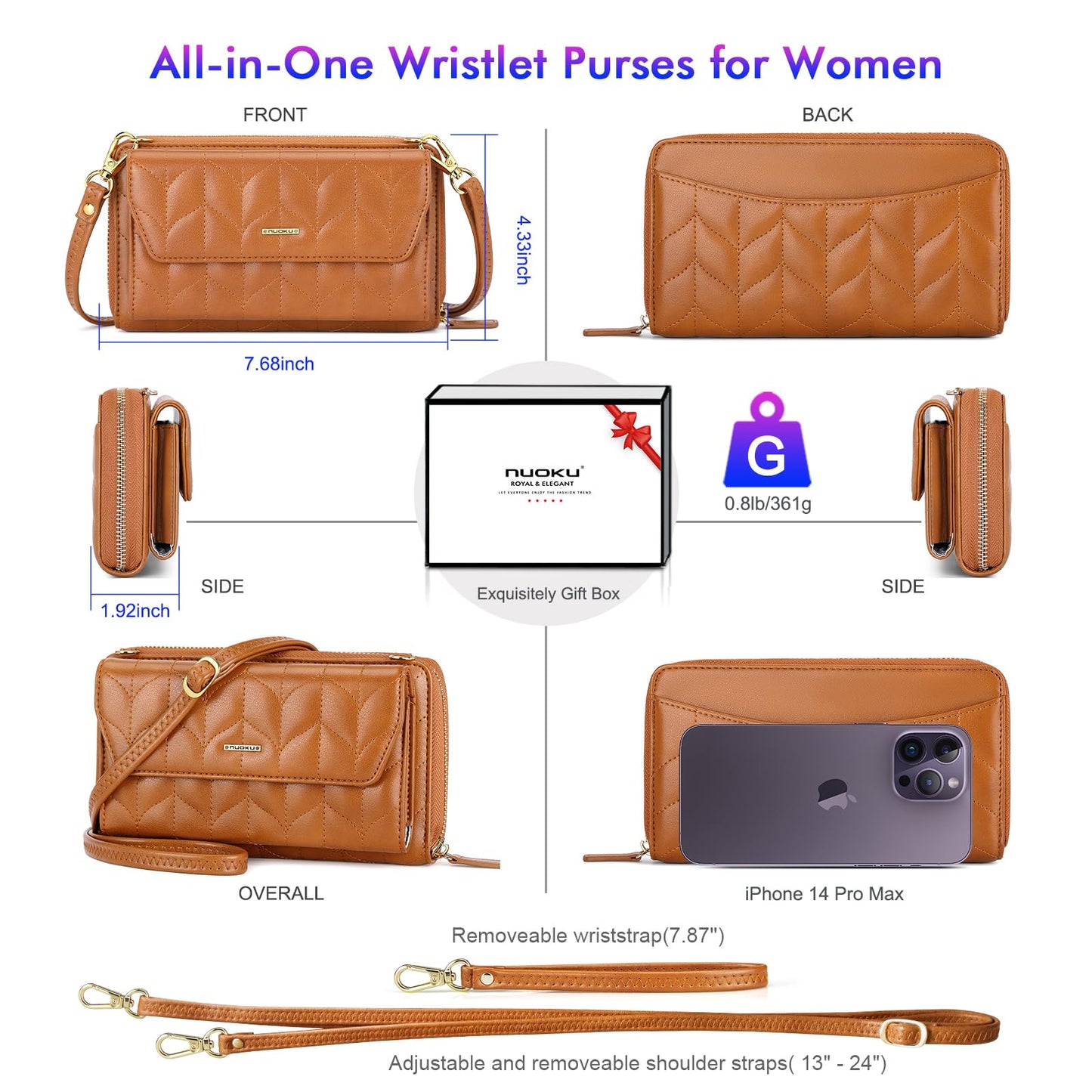 Womens RFID Wallet Purse Wristlet Crossbody Clutch with Zip Around 2 Strap