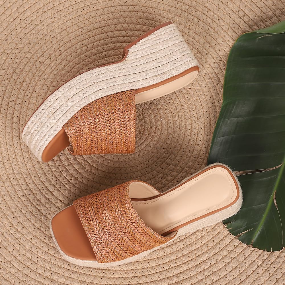 Platform Slip on Espadrille Sandals for Women Wedges Slides Bohemia Sandals Flatform Open Toe Beach Sandals