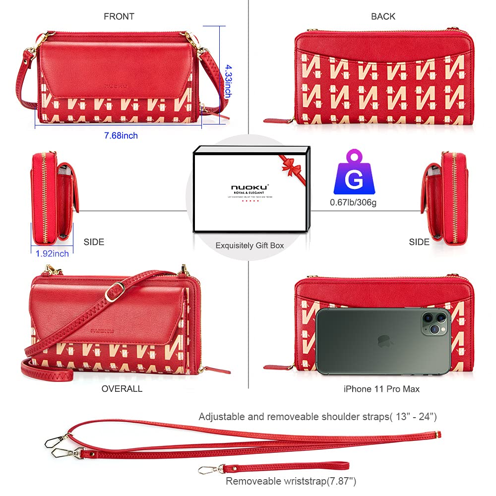 Womens RFID Wallet Purse Wristlet Crossbody Clutch with Zip Around 2 Strap