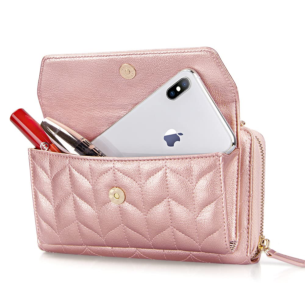 Womens RFID Wallet Purse Wristlet Crossbody Clutch with Zip Around 2 Strap