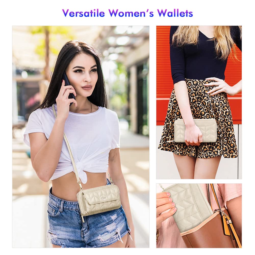 Womens RFID Wallet Purse Wristlet Crossbody Clutch with Zip Around 2 Strap