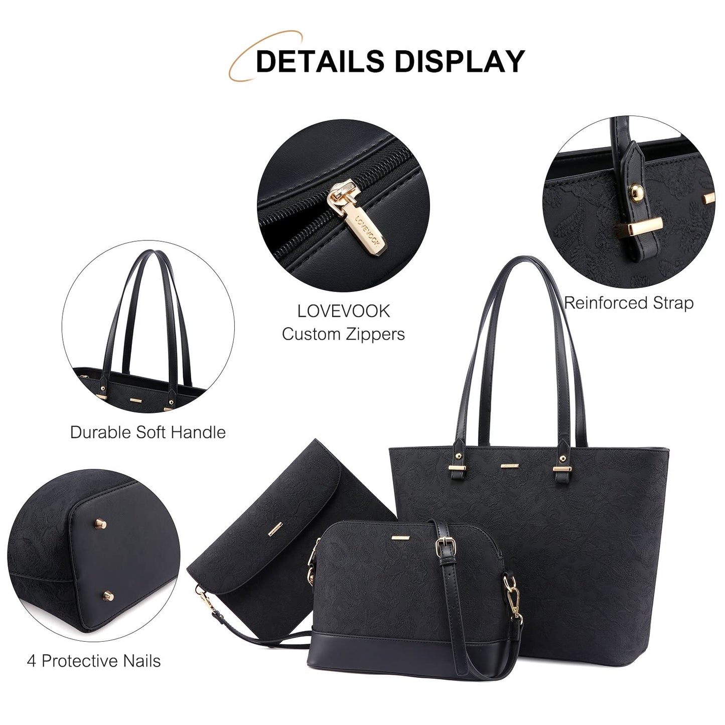 LOVEVOOK Handbags for Women Shoulder Bags Tote Satchel Hobo 3pcs Purse Set