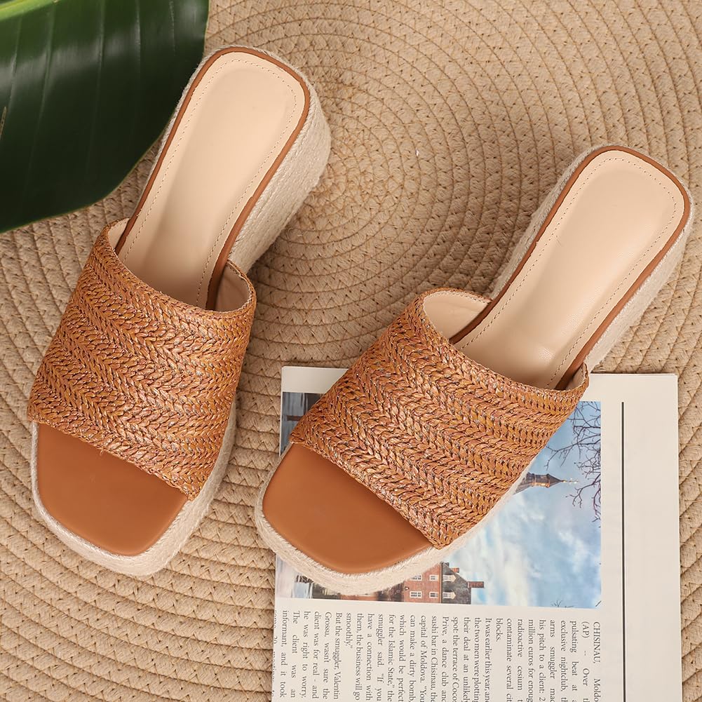 Platform Slip on Espadrille Sandals for Women Wedges Slides Bohemia Sandals Flatform Open Toe Beach Sandals